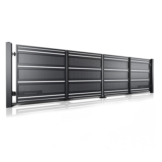 tekening van een hekwerk met een vouwmechanisme